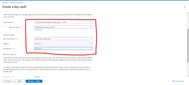 Create Microsoft Azure Key Vault Service Instance Using Azure Cloud Portal 